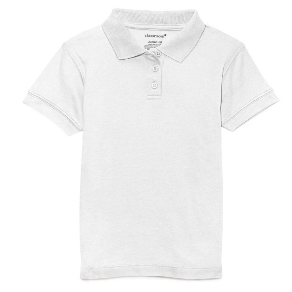 Classroom School Uniforms Short Sleeve Fitted Interlock Polo CR858 White.
